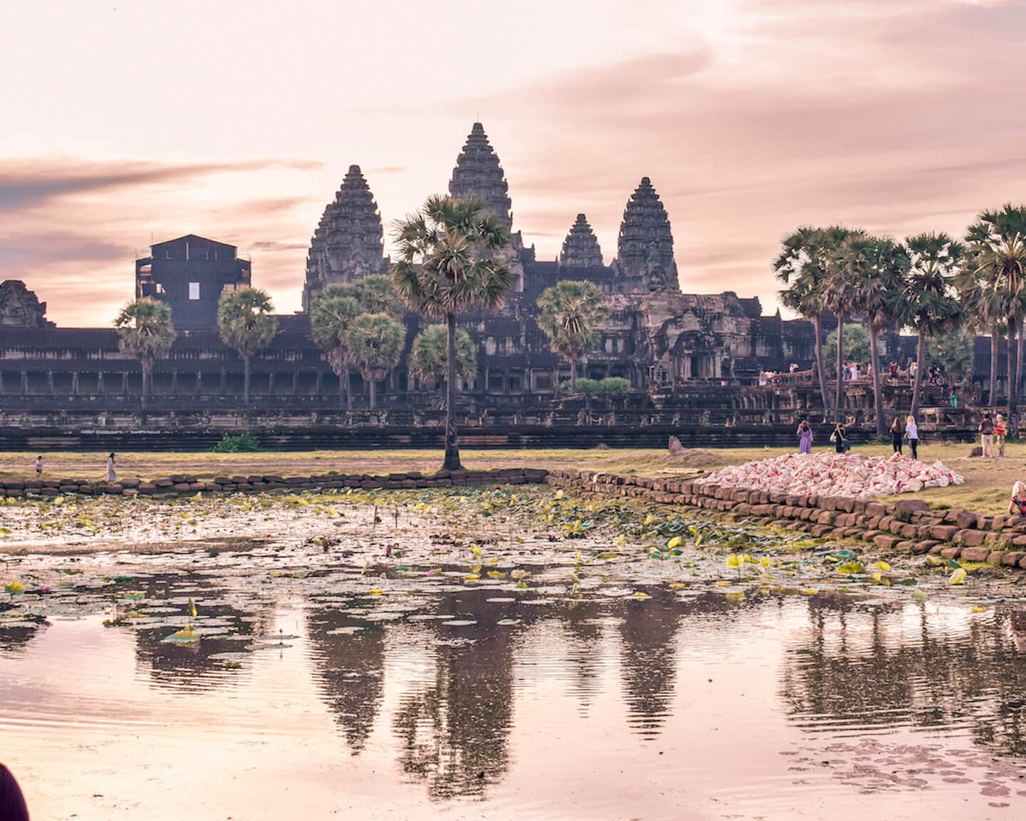 Angkor Wat during sunrise reflecting in pond
