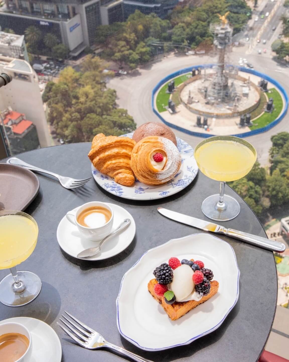 Waffles and croissant with a view