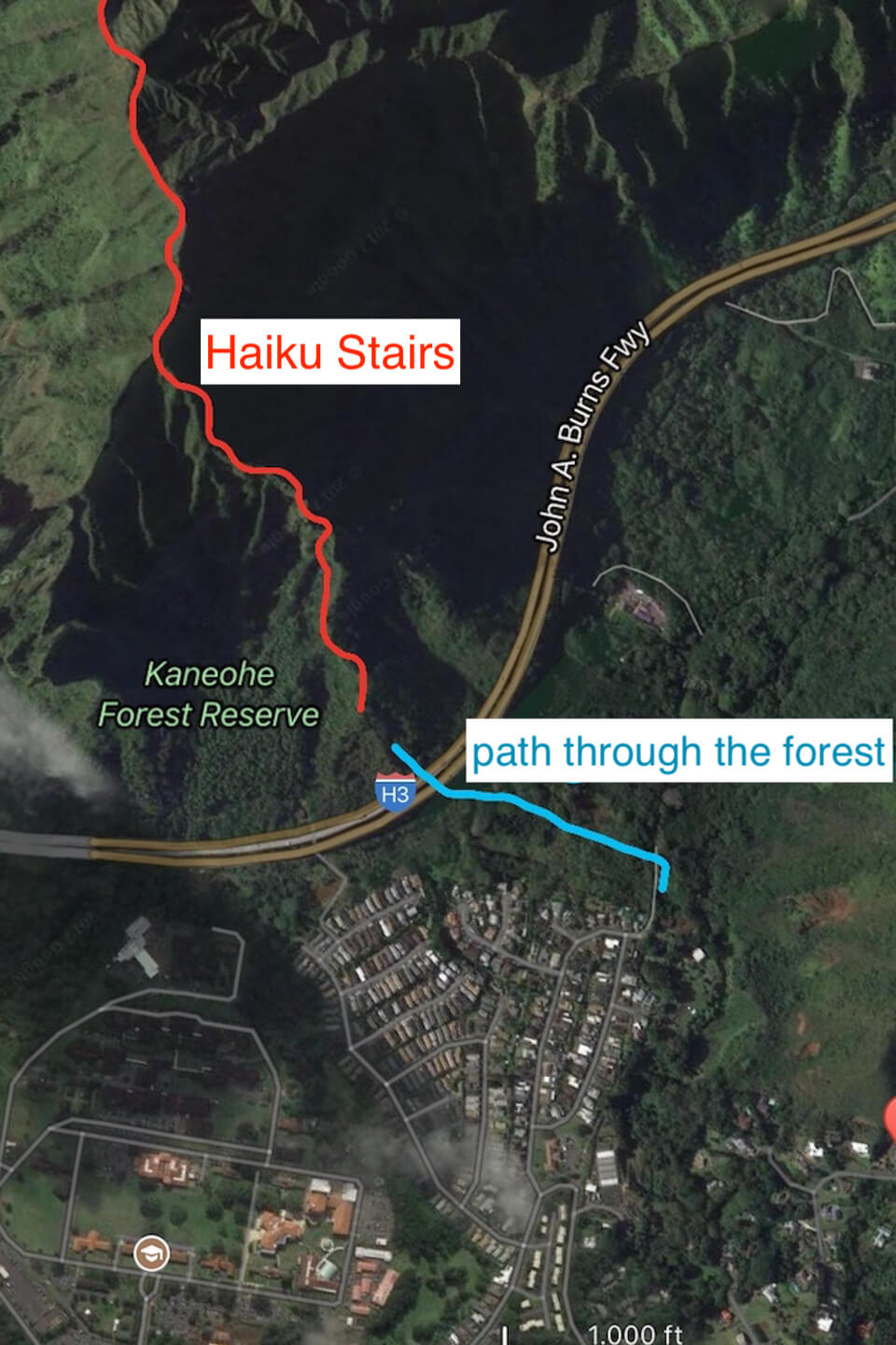 map haiku stairs in Hawaii