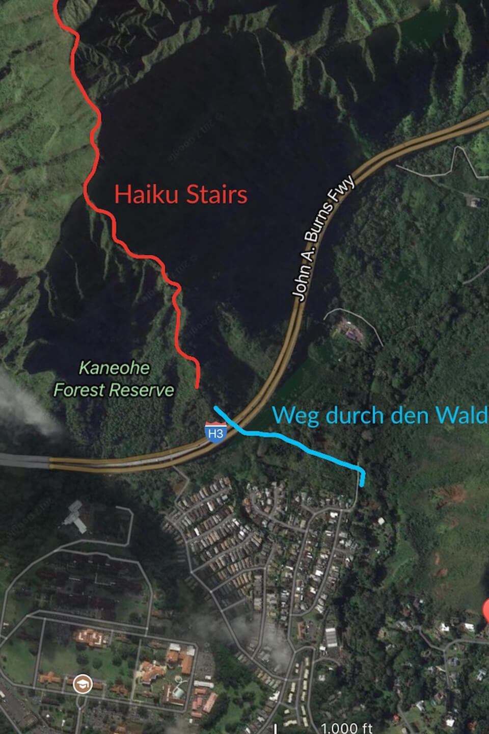 karte beginn Wanderung Haiku Stairs